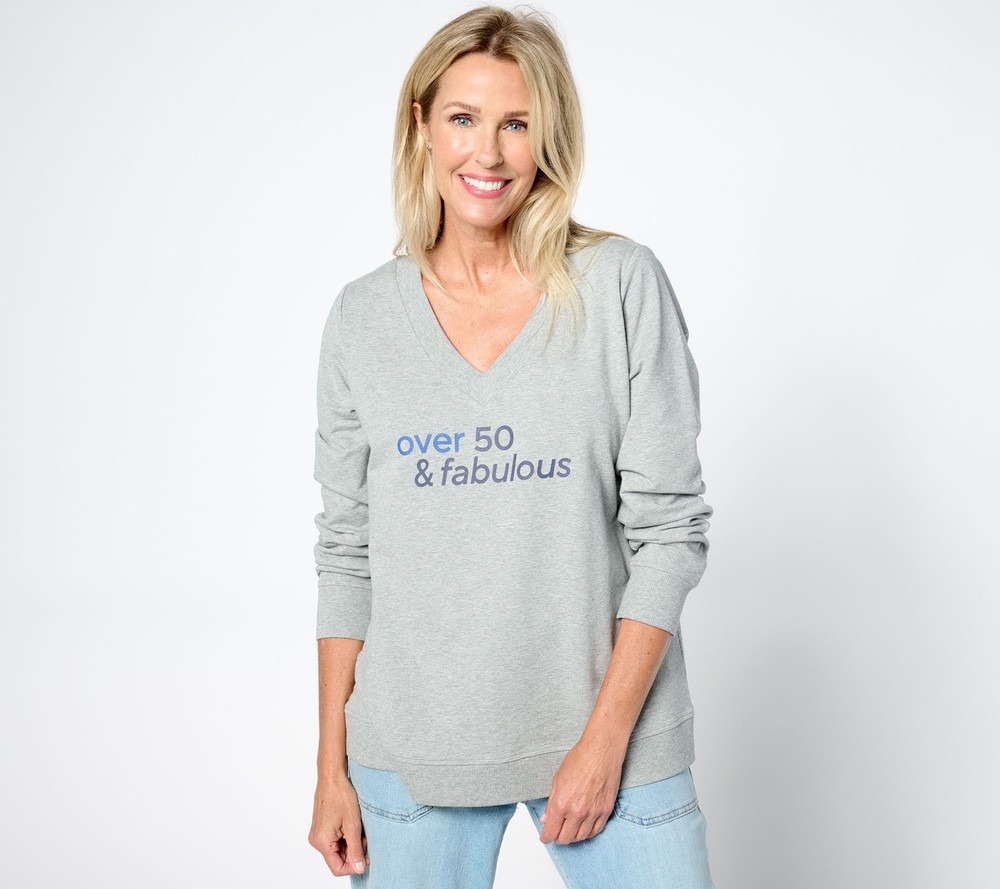 Spartina 449 Women's Top Sz XL Over Fabulous V-Neck Long- Sleeve Gray A657992