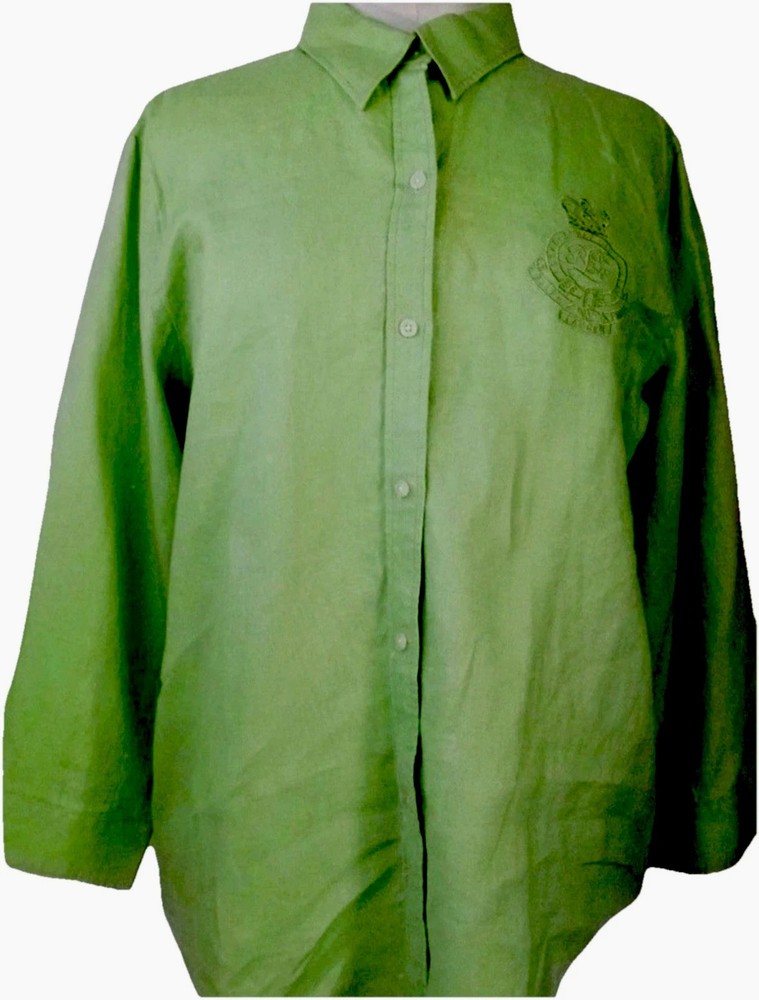 Ralph Lauren 100% Linen Women Shirt Size Large Lime Green 3/4 sleeves