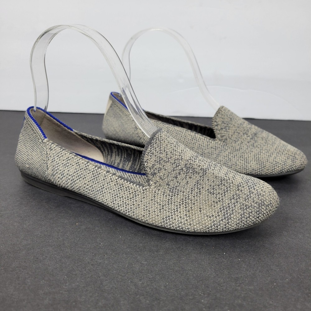 Rothy’s Loafers Gray Heather Blue Trim Round Toe Slip On Flats shoes 6 W