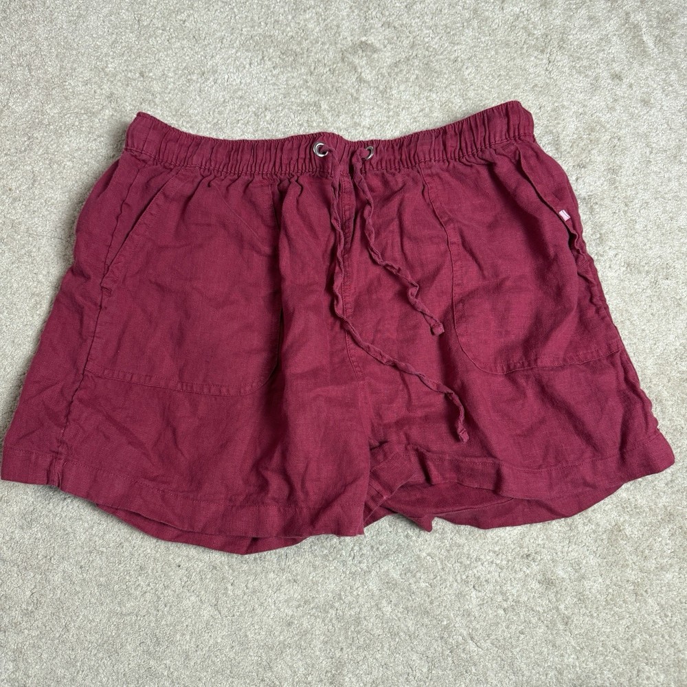 C and C California Womens 100% Linen Shorts XL Red Drawstring Casual