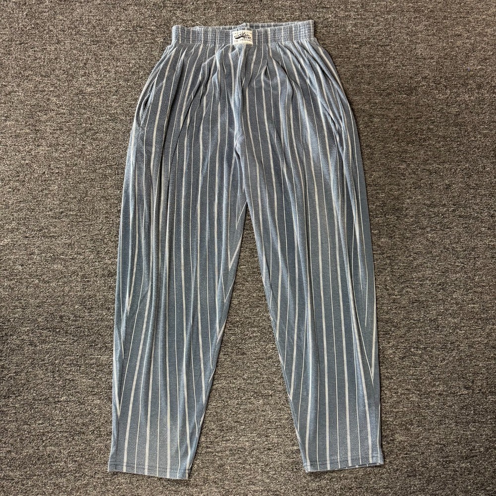 Vintage 90s California Crazee Wear Parachute Baggy Hippie Pants L Pinstripe Blue