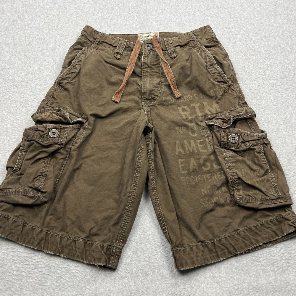 American Eagle Cargo Shorts Men's 28 Brown Surplus Longer Length Canvas Drawcord
