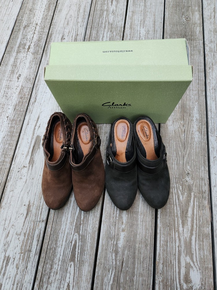 Clarks Artisan Brown Leather Clogs Womens Size 7 Black Mural Gallery