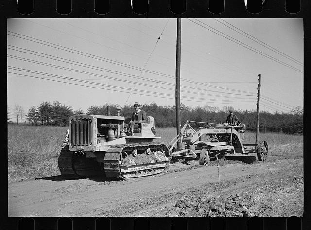 Photo:1930s Caterpillar Tractor Road Grader Rural Dirt Road Construction