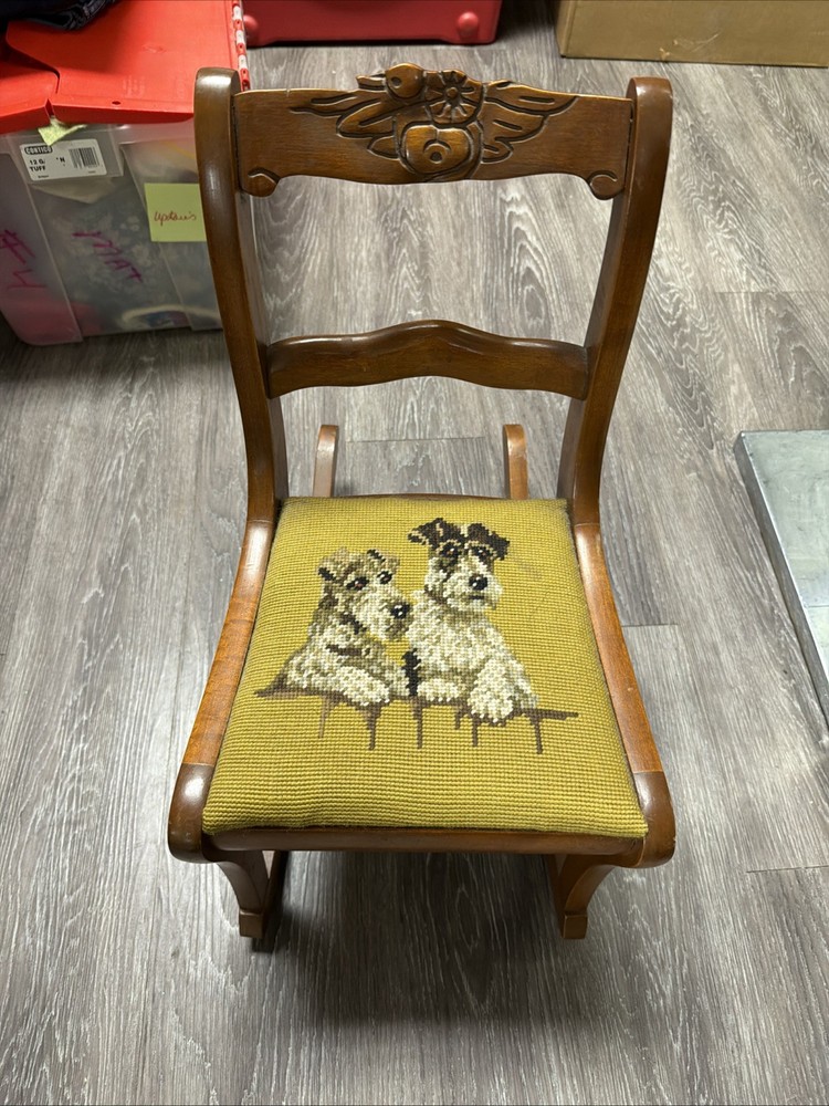 Vintage/Antique Child’s Wooden Rocking Chair Needlepoint