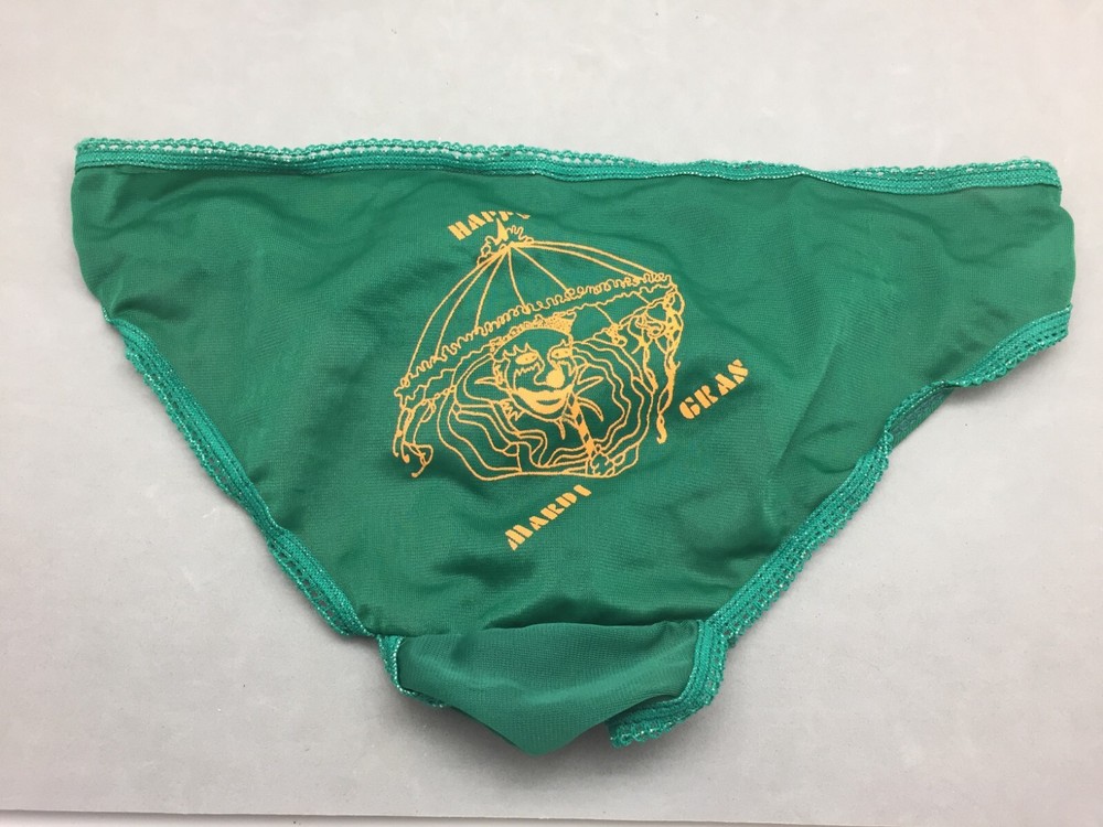 Vintage Happy Mardi Gras Parade Throw Panties Souvenir Green w/ Lace Clown