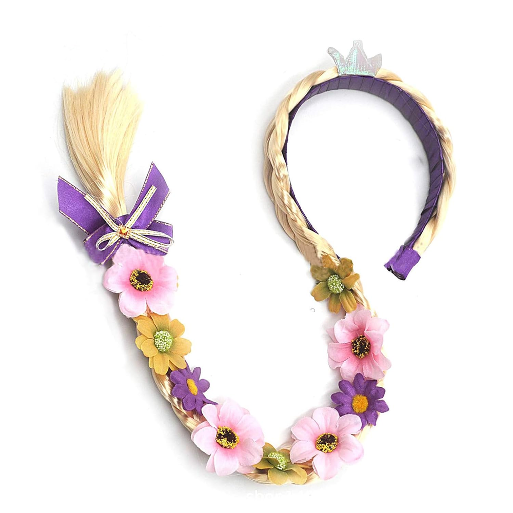 Princess Rapunzel Long Braided Wig Headband with Tiara for Dress Up