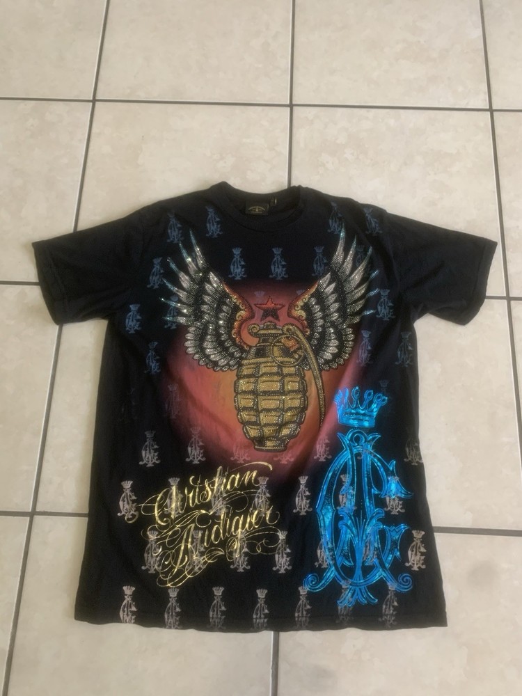 Vintage Y2K Christian Audigier Grenade Wings T-shirt