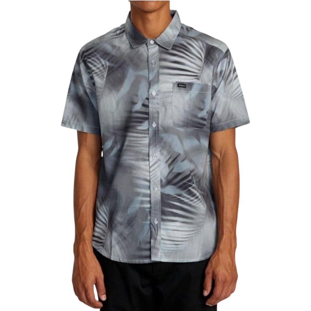 RVCA Spray Palm Woven Short Sleeve Button Up Shirt sz L Large Gray