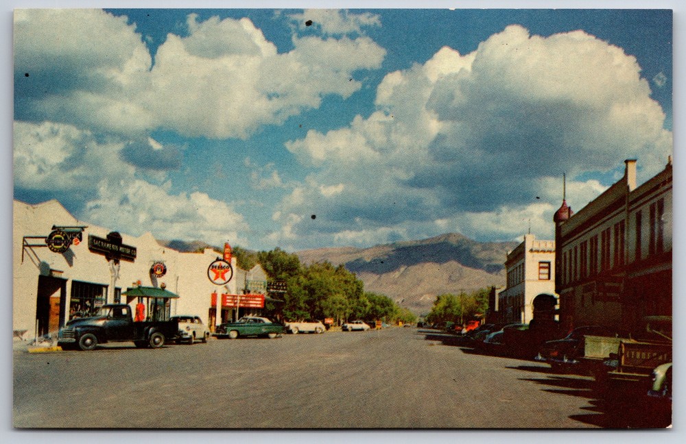 Alamogordo New Mexico~Main Street~Texaco Gas Station~1950s Postcard