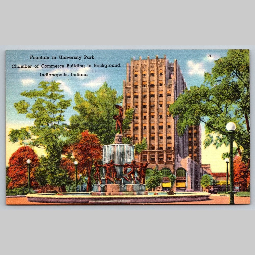 Postcard Fountain in University Park, Chamber of Commerce, Indianapolis