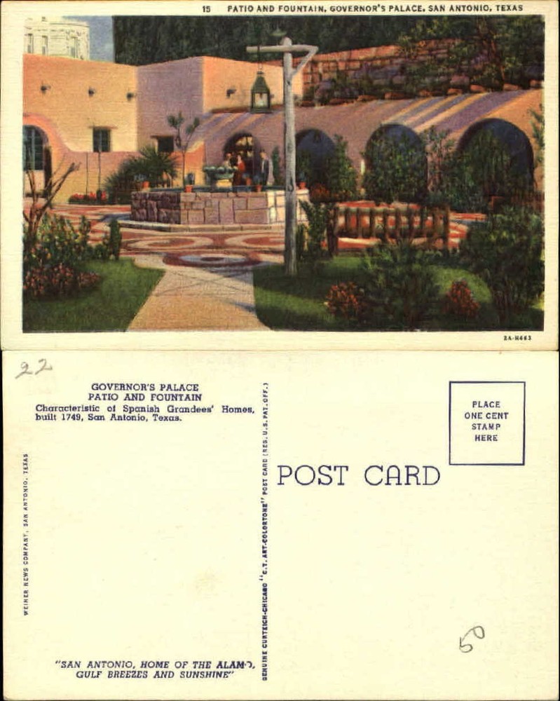 Governor's Palace patio and fountain courtyard San Antonio Texas TX 1930s