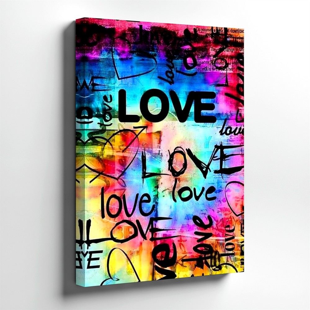 Wall Art Colorful Love Graffiti Canvas Print Abstract Typography Heart Decor-image