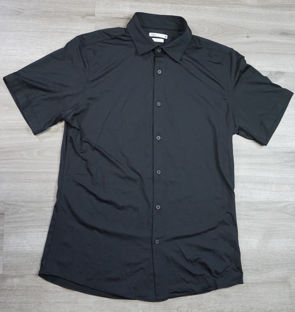 Zara Lightweight Wicking Quick Dry Performance Button Up Shirt Men's Large Black
