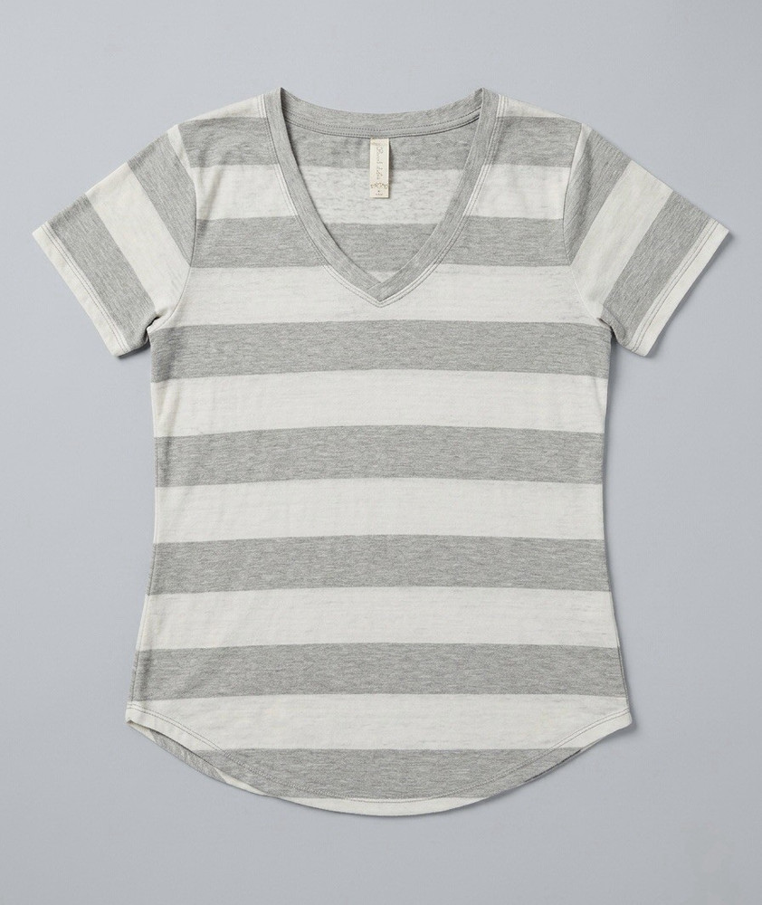 Altard State Gray & White Striped V-Neck Short Sleeve T-Shirt Womens S