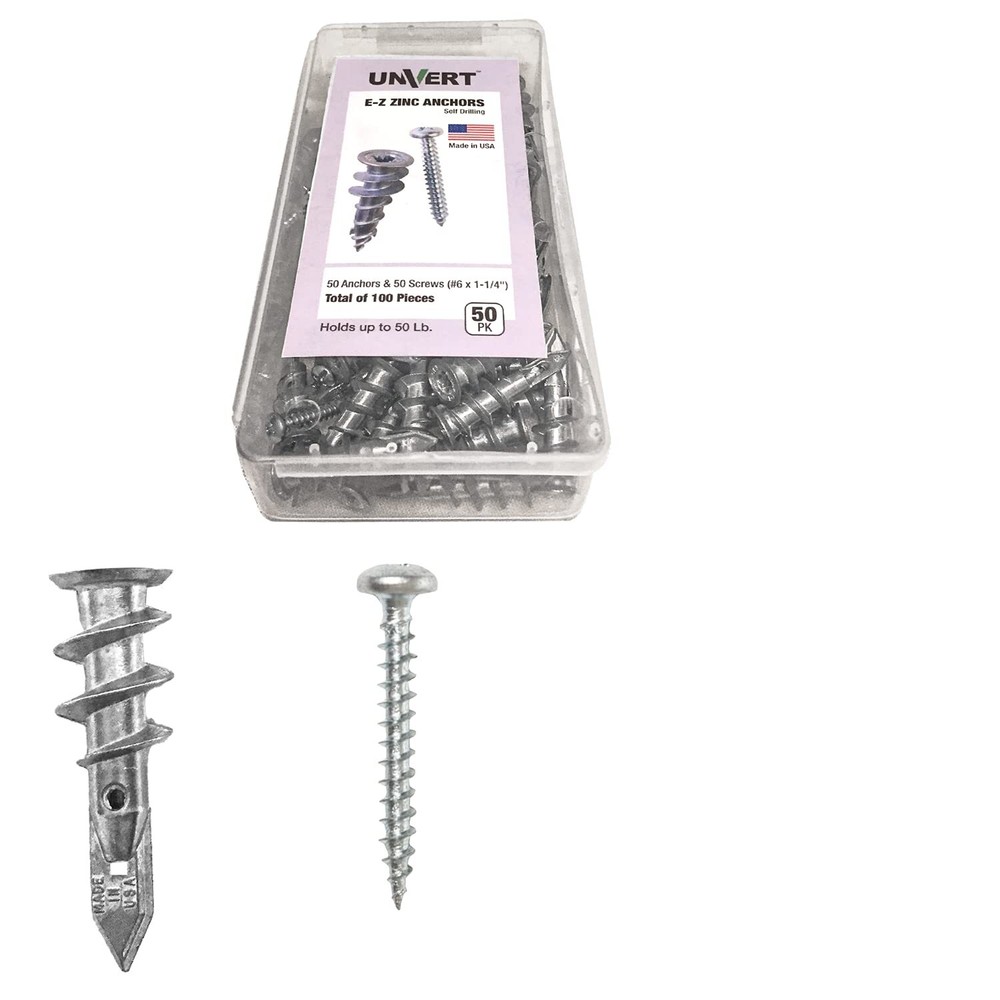E-Z Ancor kit, 50 Self Drilling Drywall Anchors with 50 Phillip Screws #8 x 1...