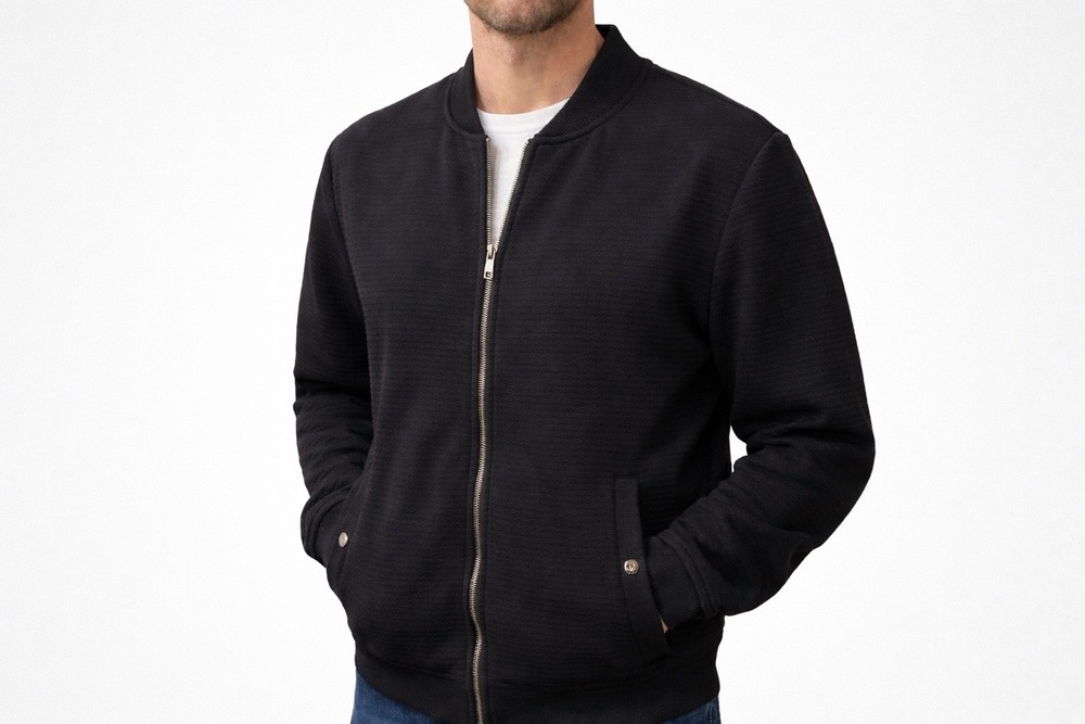 Magaschoni Men’s Black Textured Zip Bomber Jacket Size L New With Tags