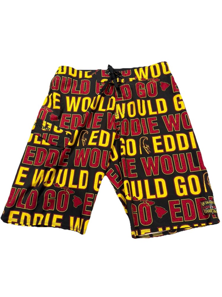 Quicksilver Hawaii Eddie Aikau WOULD GO Board Shorts All Over Print Surf Size 32