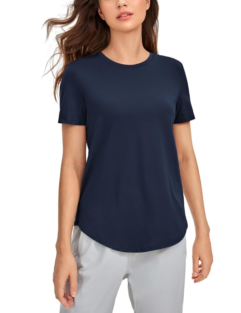 Pima Cotton Crewneck T-Shirts for Women - Workout Casual Yoga Athletic Short ...