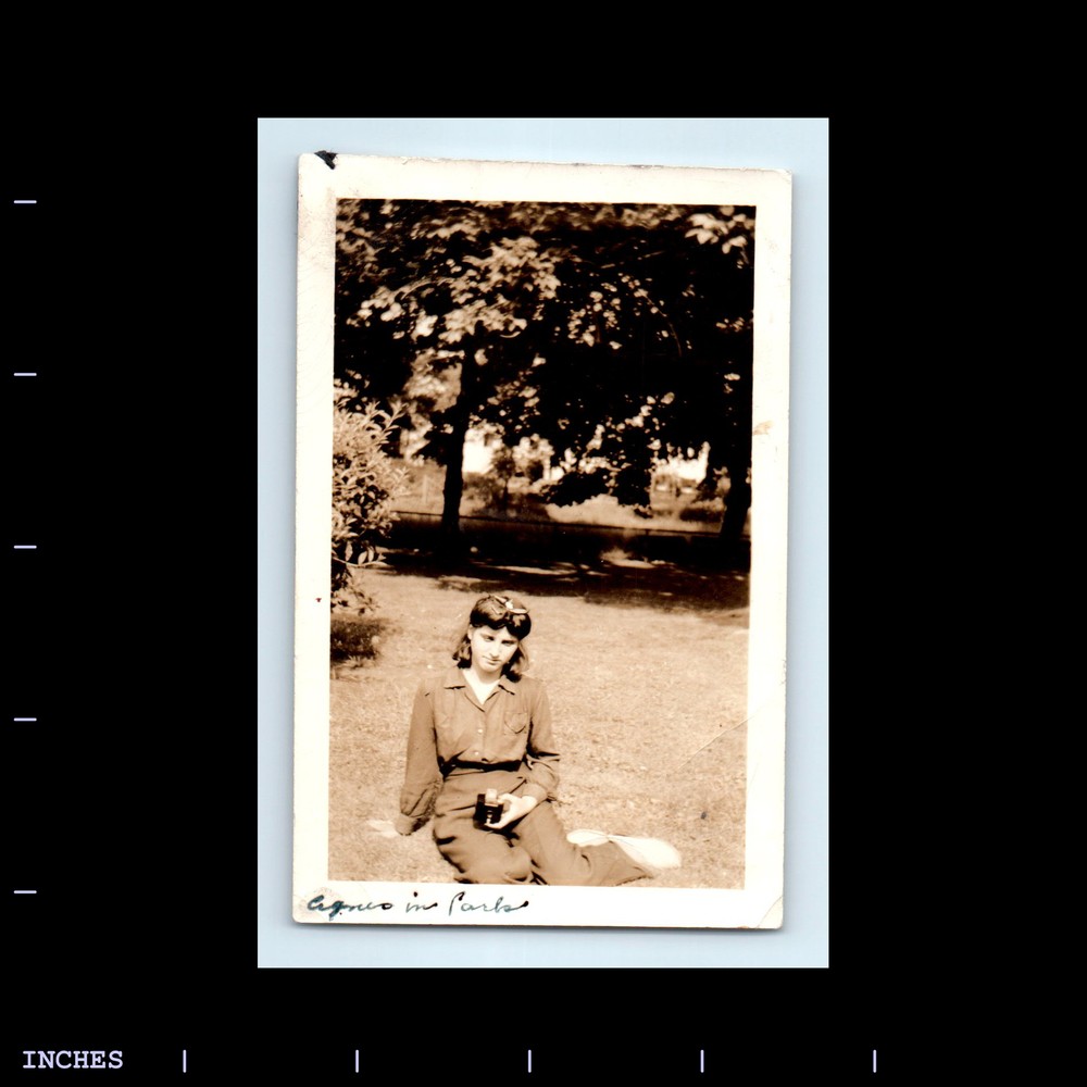 Old Vintage Photo WOMAN SITTING IN PARK HOLDING KODAK CAMERA
