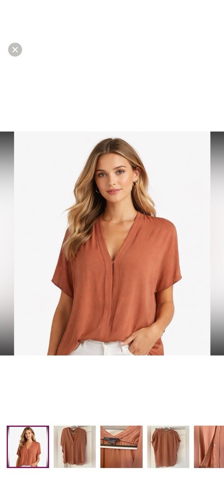 Vince Women’s Rust Solid Short Sleeve Dolman V-Neck Button Blouse XS Regular