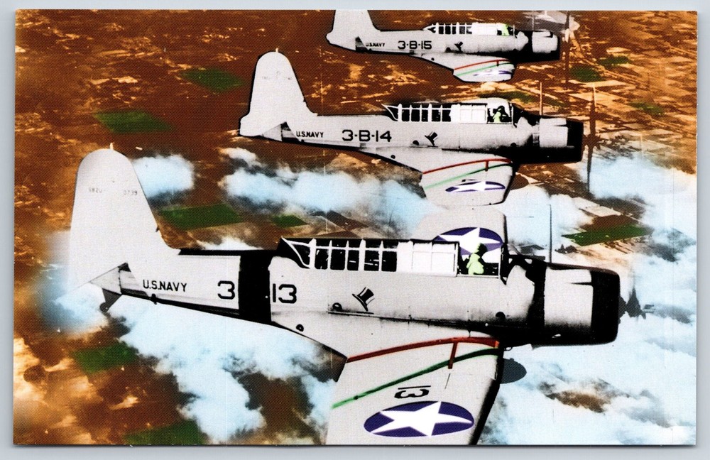 Airplanes~Vought SB2U-1 Vindicator Squadron In Flight~World War 2~Vtg Postcard