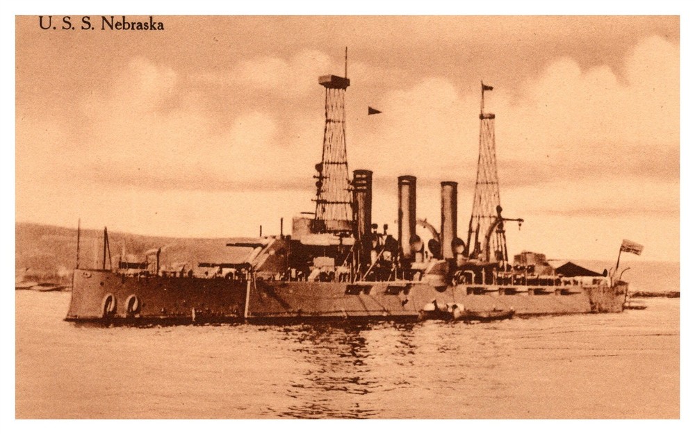 USS Nebraska Navy WWI Virginia Class Battleship C1907 Sepia Postcard AE18