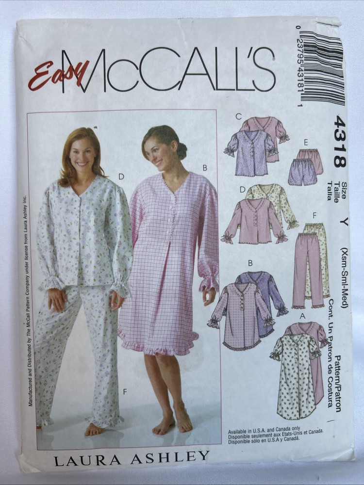 McCall’s 4318 Pattern,Miss Petite Nightgown,Tops,Shorts & Pants Sz Y, XS  SM MED
