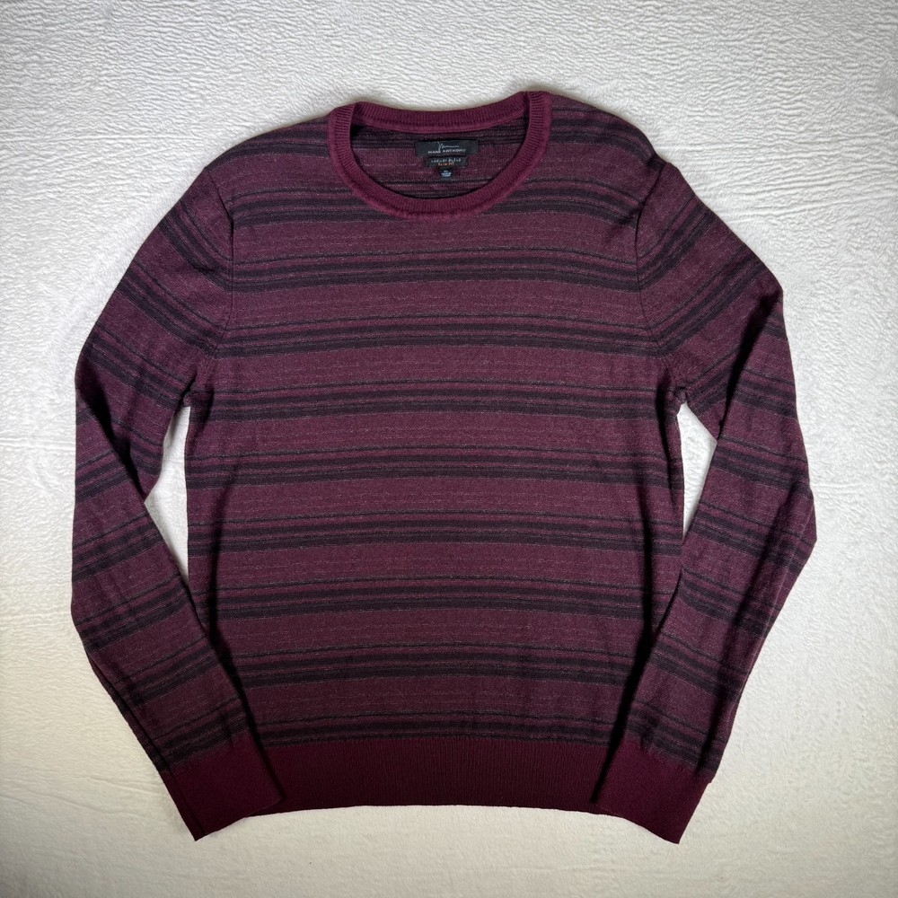 MARC ANTHONY Men's X-LARGE Slim Fit BURGUNDY WINE Stripe SWEATER Luxury Blend