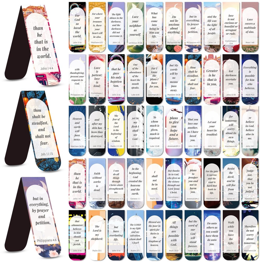 50 PCS Magnetic Bible Bookmarks for Men & Women  Inspirational Scripture Vers...
