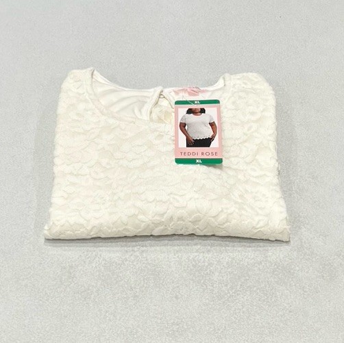 Teddi Rose Women's Crewneck Short Sleeve Blouse, White, Size XL