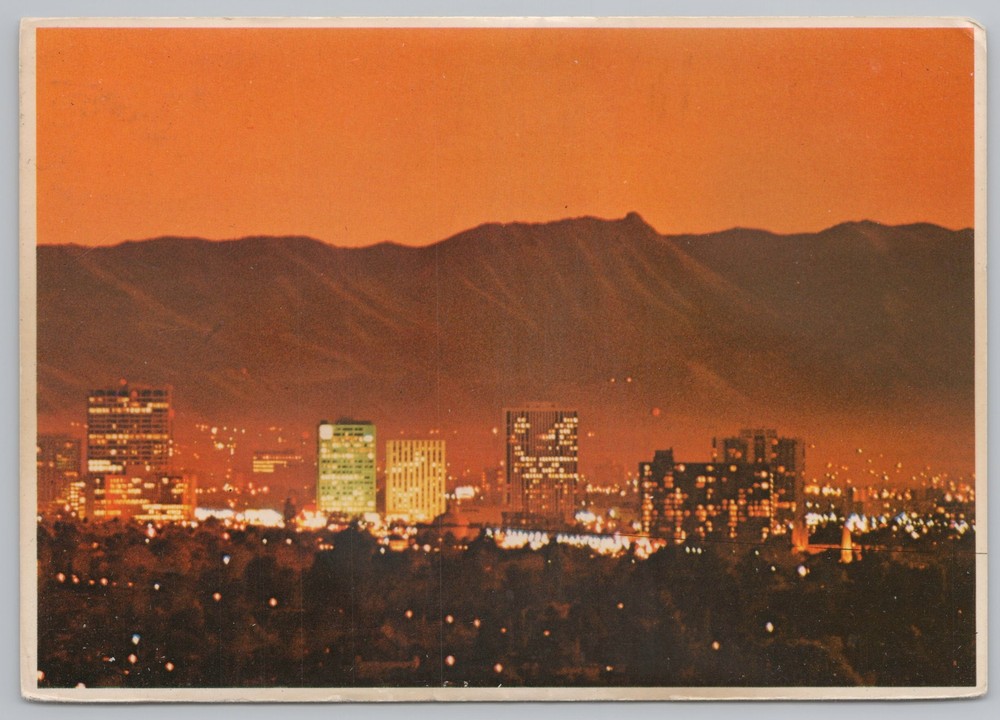 State View~Skyline & Mountains At Sunset~Phoenix Arizona~Continental Postcard