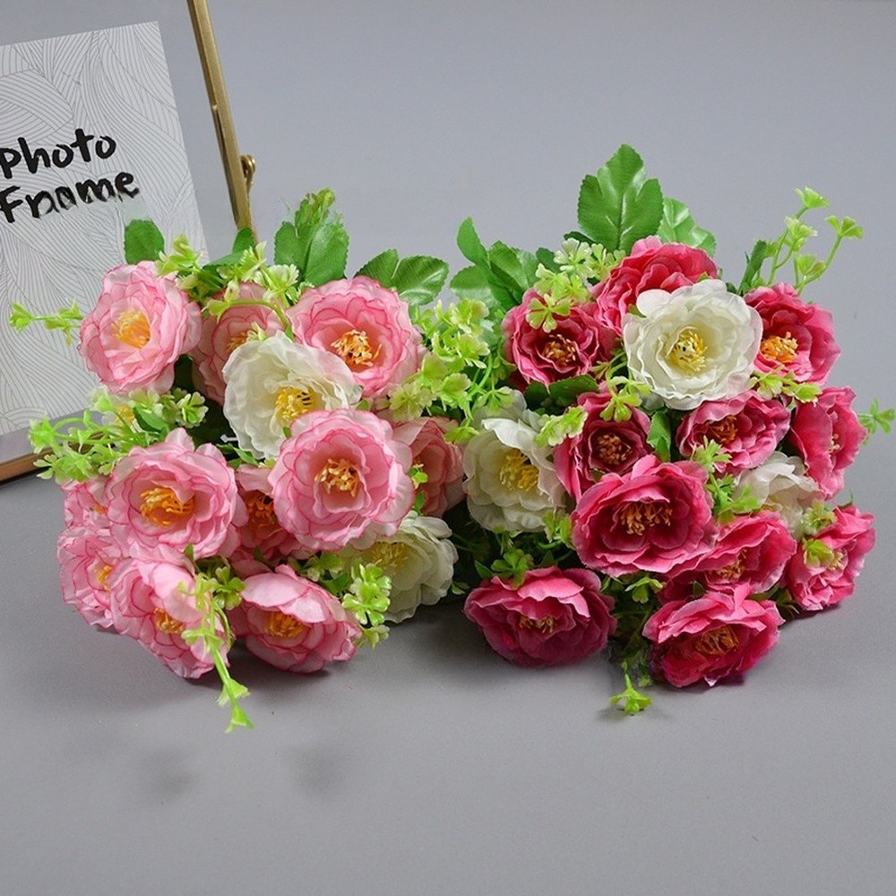 7 Heads 30cm Silk Tea Rose Artificial Flowers Bouquet for Home Wedding