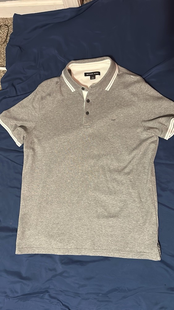 Michael Kors Greenwich Men's Polo Shirt Short Sleeve, Gray, Size Medium