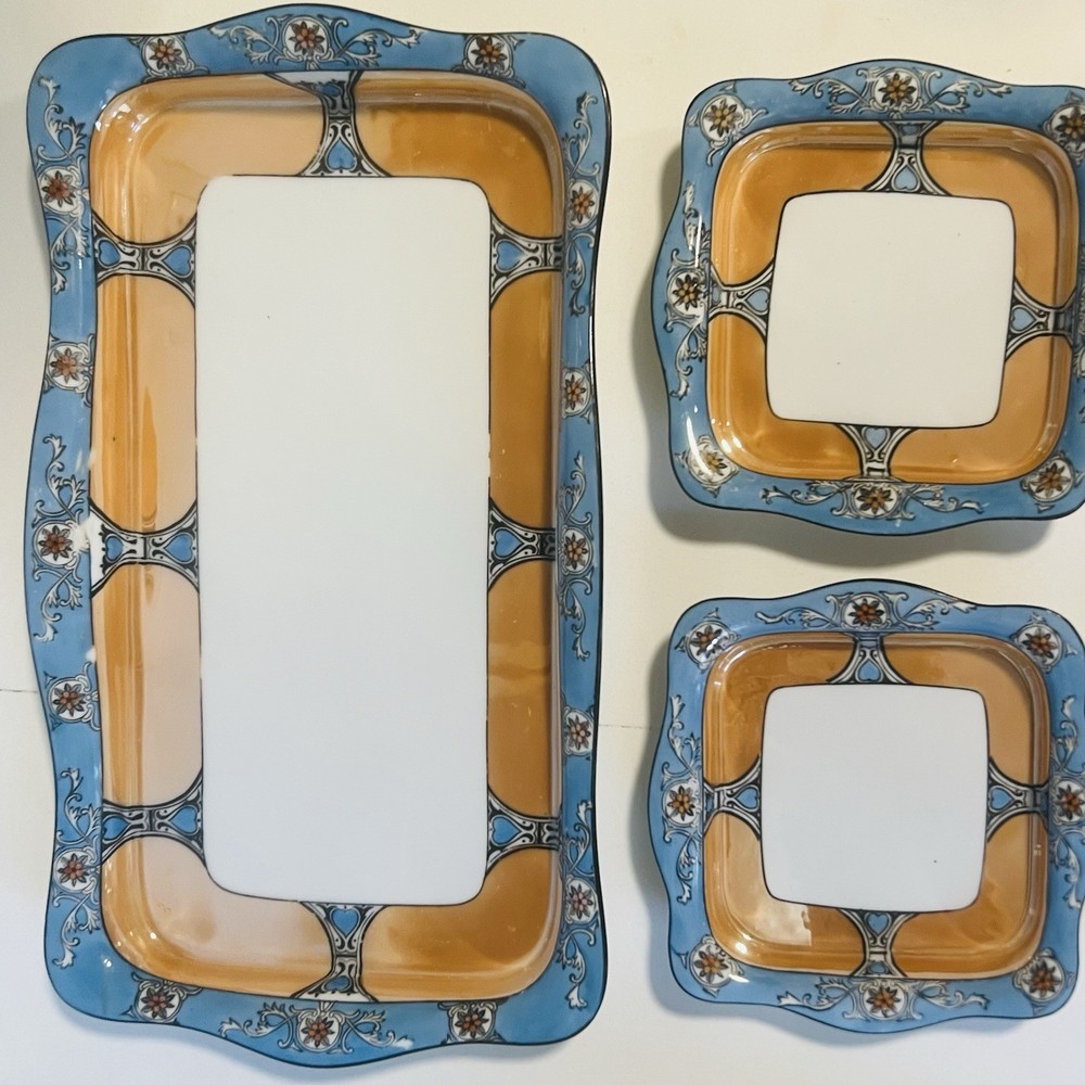 Vintage 5 Piece Noritake Art Deco Lusterware Tray Set Dessert Tray Japan