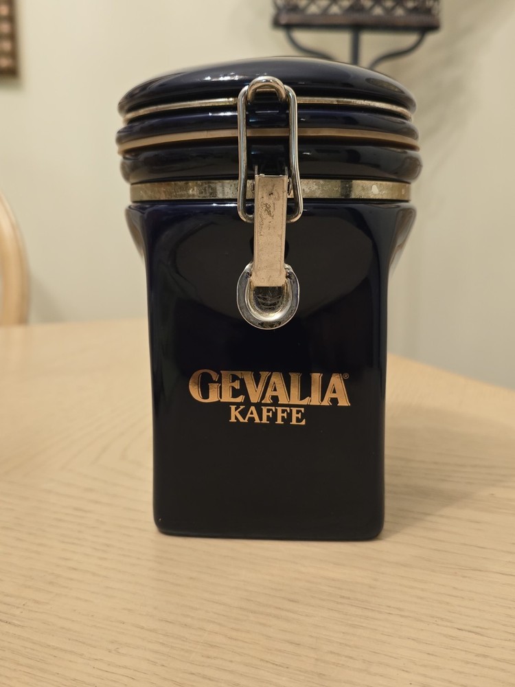 Vintage Gevalia Kaffe Cobalt Blue Ceramic Coffee Canister Royal Warrant Sweden