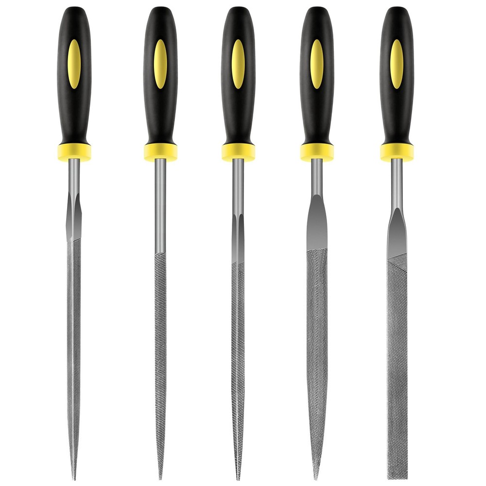 5-Piece Metal Needle File Set Hardened Alloy Steel Round Half-Round Flat Square