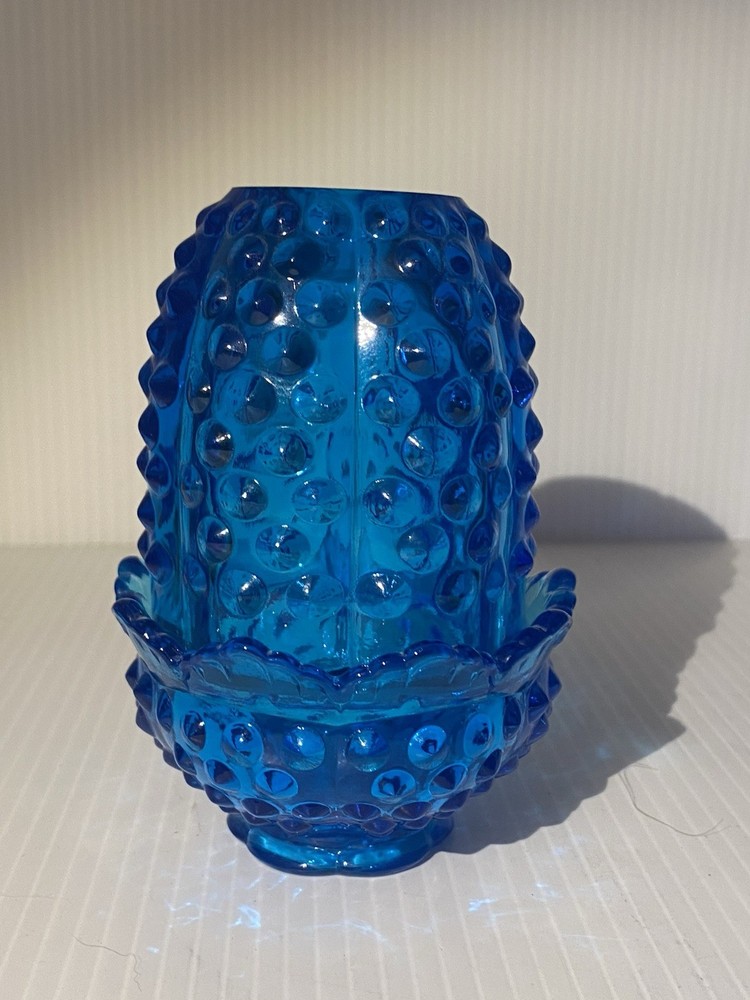 Vintage Fairy Lamp Fenton Cobalt Blue Hobnail 4 1/2