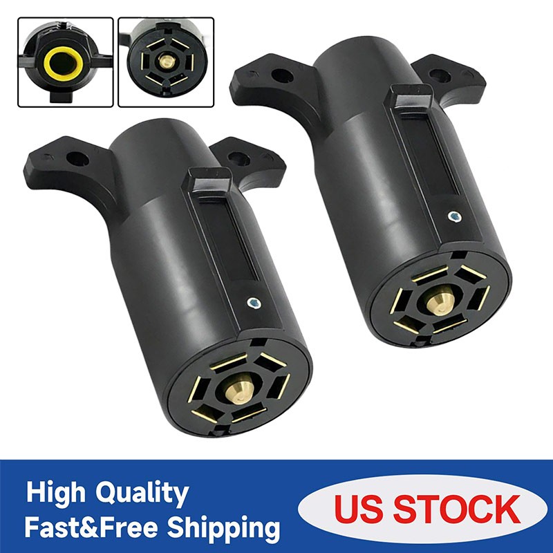 Pair 7 Way Round RV Style Trailer Light Plug Connector Replacement End Blade Euo