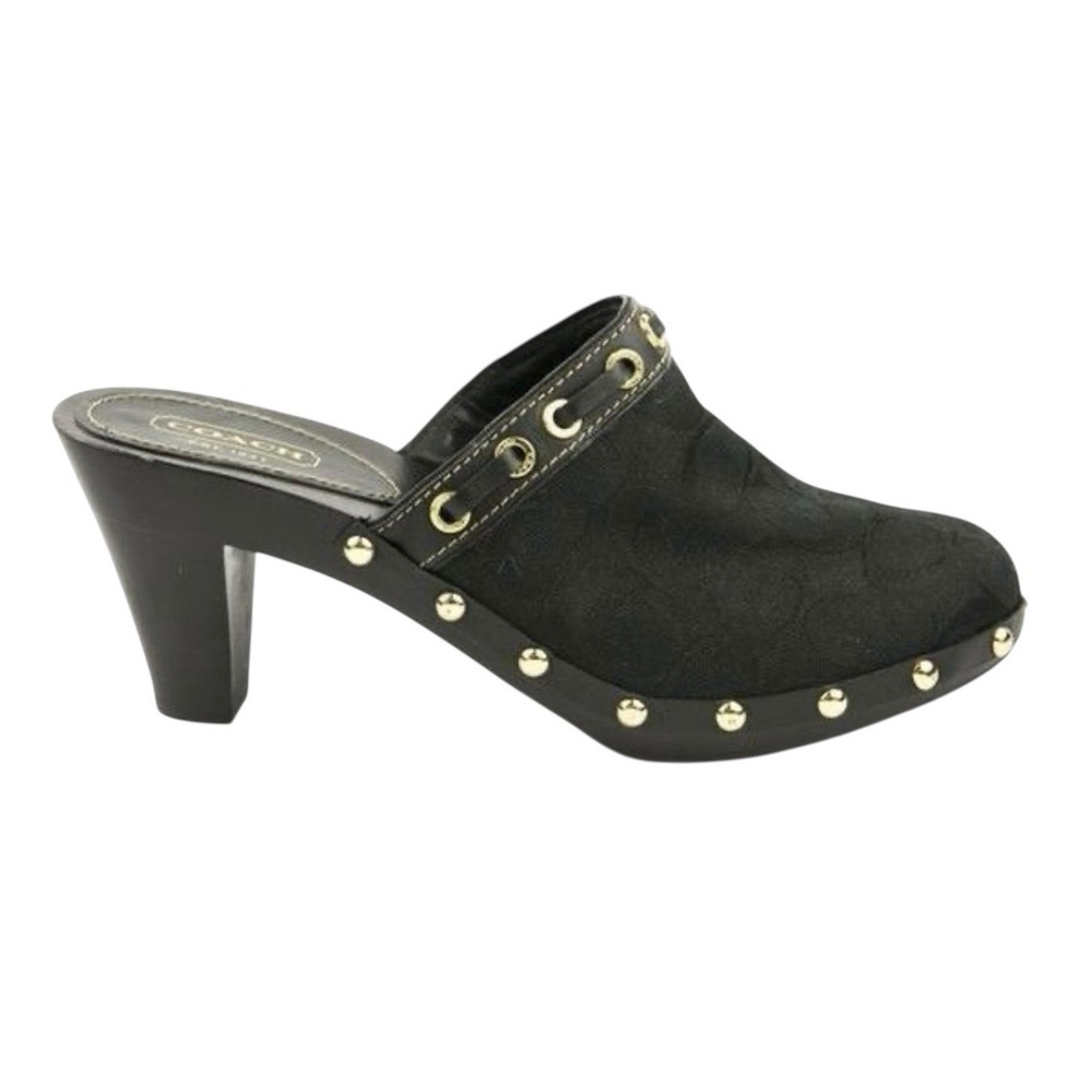 Coach Cadency Black Leather Studded Heeled Mules Size 9
