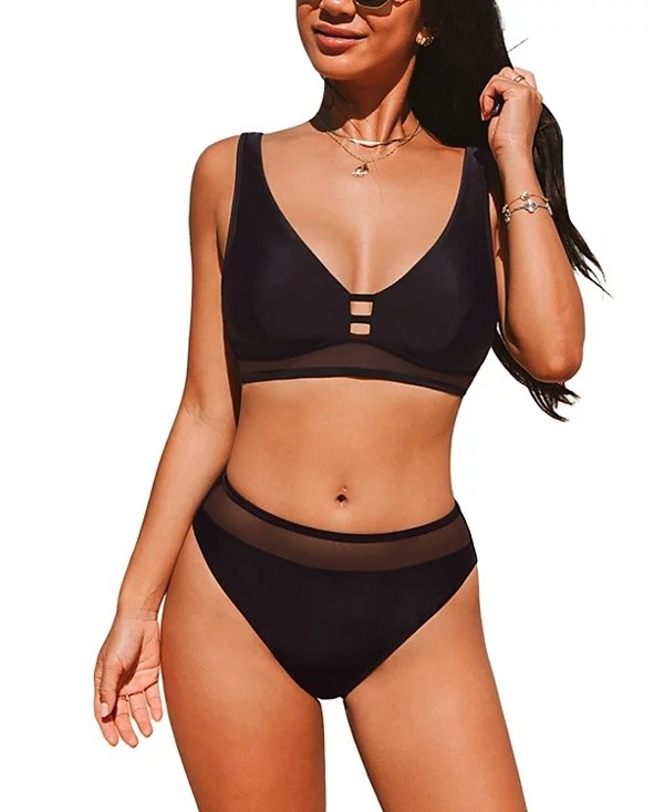 Cupshe Adjustable Straps Cutout Back Hook Mesh Bikini Set Black - Large *NWT*