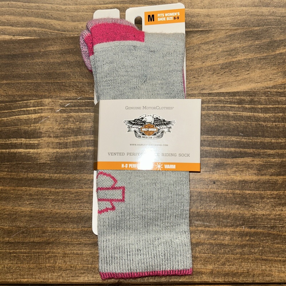 Harley Davidson Socks Womens M Shoe Size 6-9 Pink Gray Vented Performance Warm