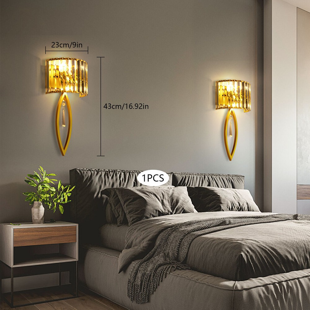 Crystal Wall Lamp, Lamp Living Room Bedside Corridor Wall Lamp, Retro Gold, 110V