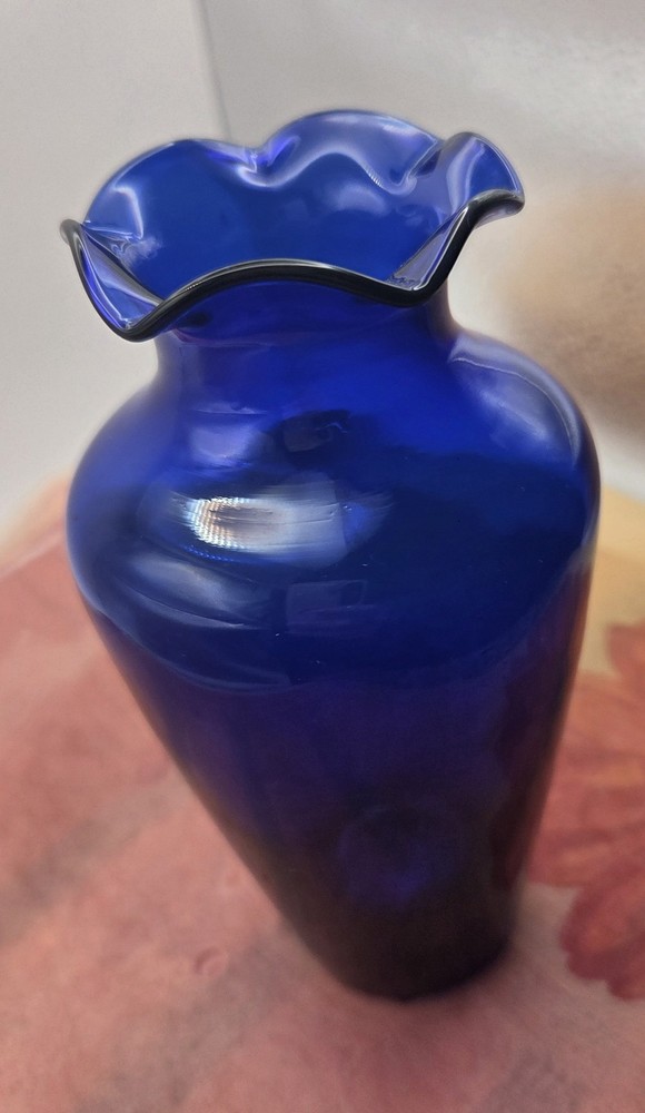Cobalt Blue Glass Vase Ruffled Rim 6