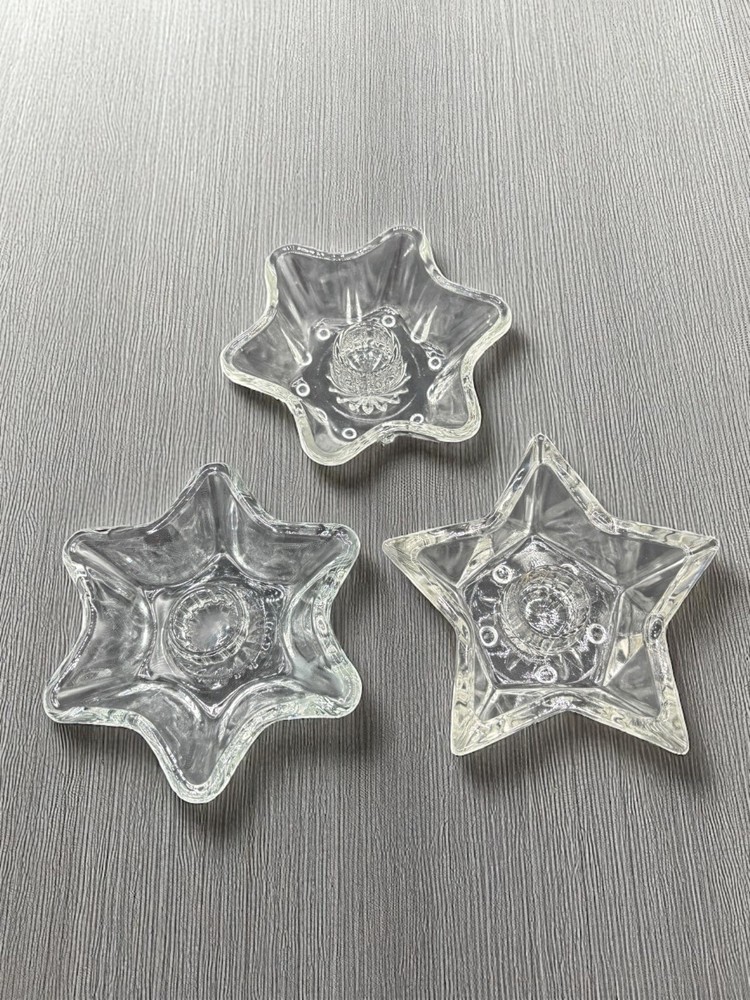 Set of 3 Vintage 5-6 point Glass Star Taper Candle Holders