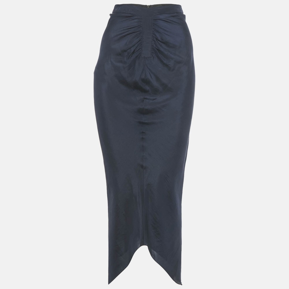 Emporio Armani Navy Blue Silk Asymmetric Midi Skirt XS