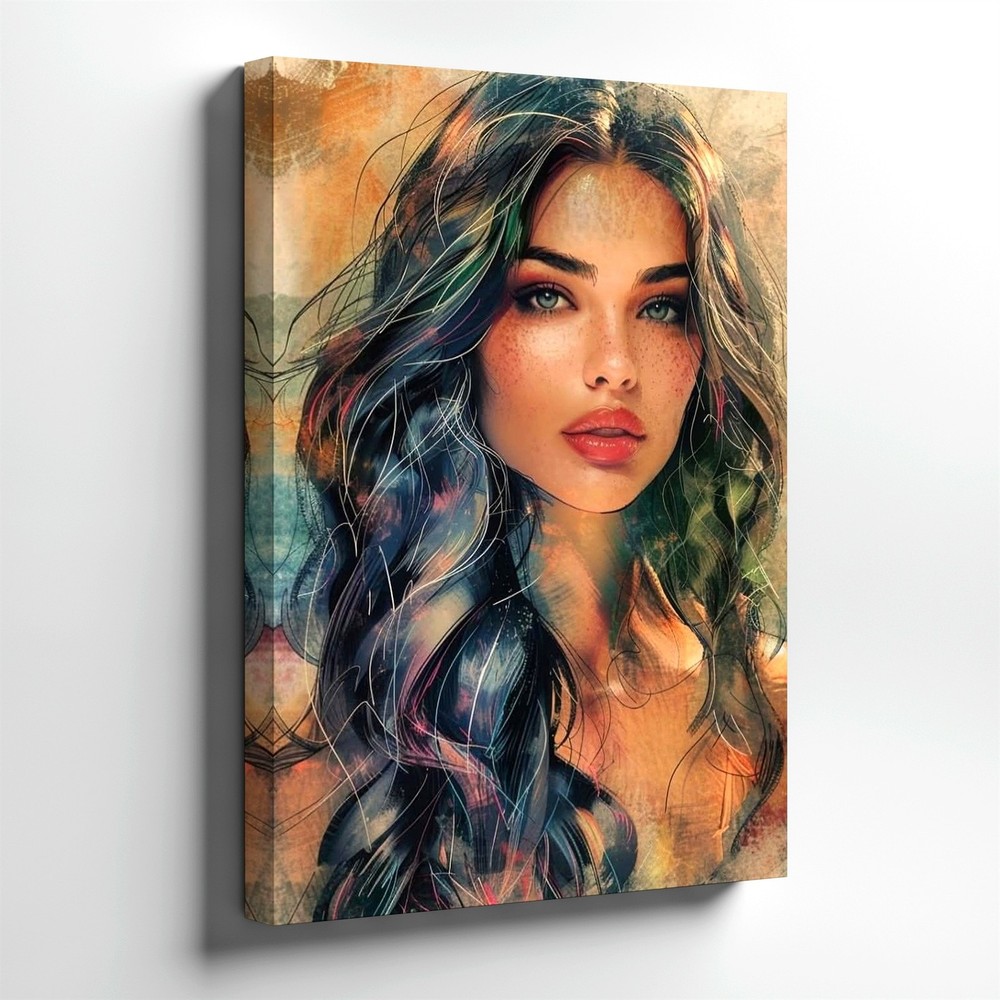 Wall Art Abstract Woman Portrait Canvas Print Colorful Modern Face Floral Decor
