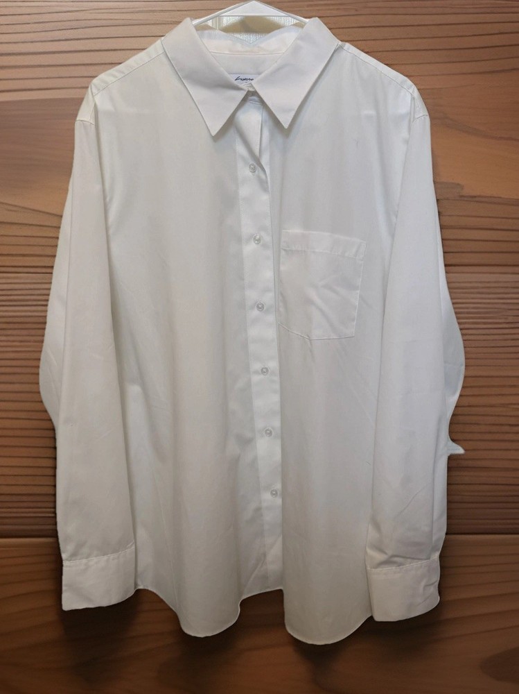 Foxcroft NYC Women's Size 18 White Non-Iron Button Down Long Sleeve Shirt