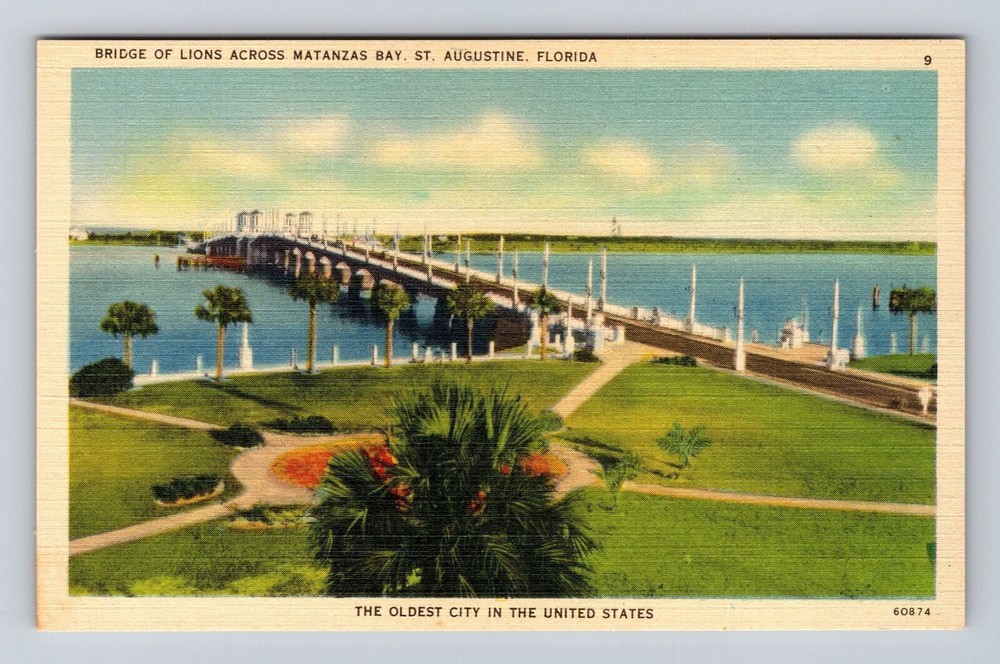St Augustine FL-Florida, Bridge Of Lions Across Matanzas Bay, Vintage Postcard
