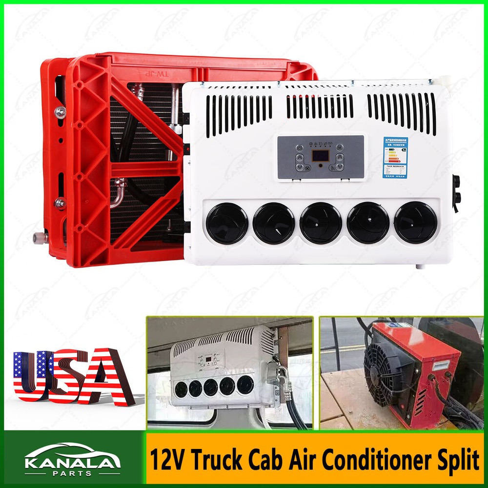 FitsBus RV Caravan  Semi Trucks 12V 12000 BTU Truck Cab Air Conditioner Split AC